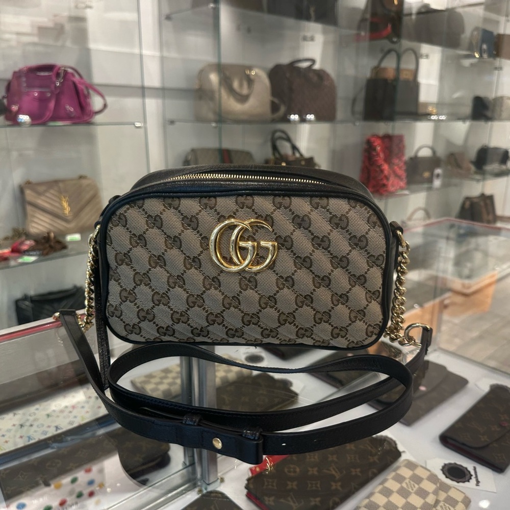 Gucci Beige and Black GG Crossbody Bag